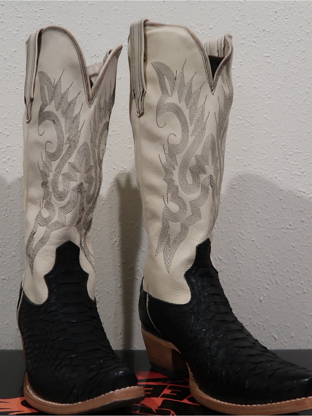 freebird Black Python & Cream Leather Western Heel Cowboy Boots